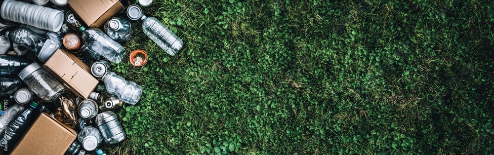 Recycling Awareness in Lush Field Recycled Materials Eco Environment Green Grass Waste Recycling Awareness in Lush Field Recycled Materials Eco Environment Green Grass Waste