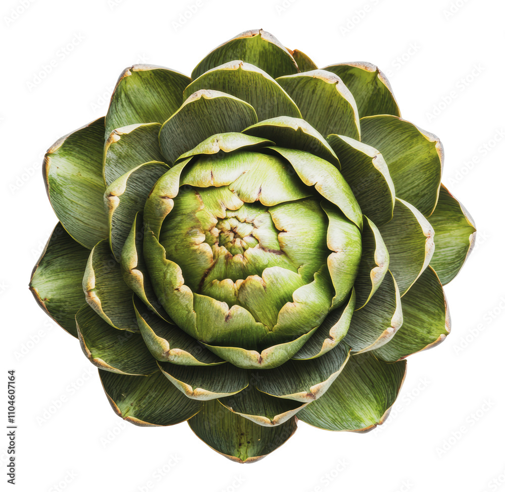 Obraz premium Artichoke displayed from an aerial perspective, cut out - stock png.