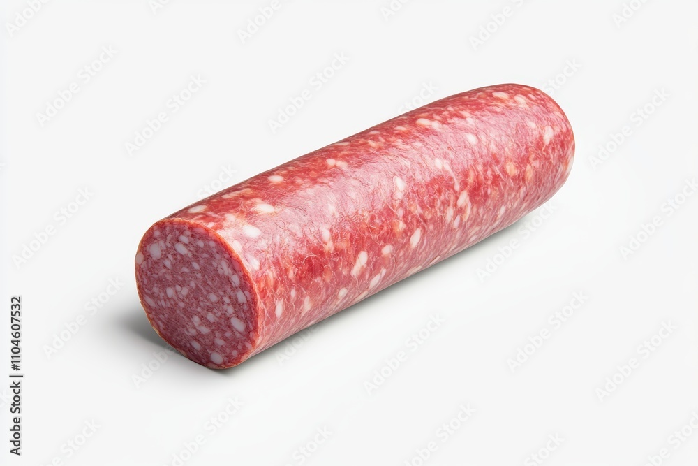 A long red sausage is on a white background A long red sausage is on a white background