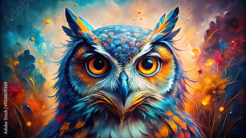 Colorful Abstract Owl Portrait - Double Exposure Generative Art photo