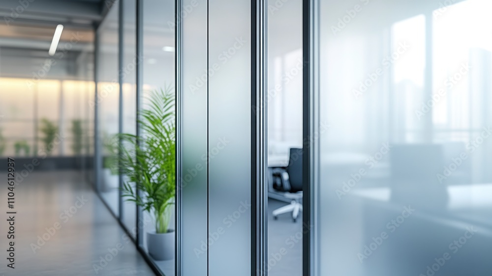 Modern office space with glass walls and greenery, promoting a professional atmosphere. Modern office space with glass walls and greenery, promoting a professional atmosphere.