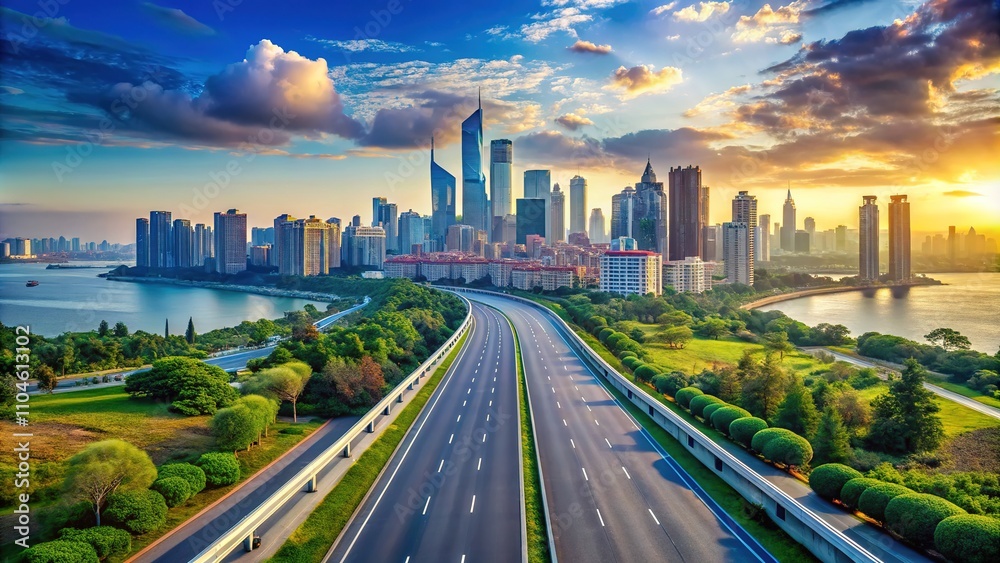 Empty Qingdao Highway Skyline Cityscape AI Art, China, Urban Landscape, Highway, City, Skyline, Qingdao, China, Asian City, Modern Architecture, Empty Road, Travel, View Empty Qingdao Highway Skyline Cityscape AI Art, China, Urban Landscape, Highway, City, Skyline, Qingdao, China, Asian City, Modern Architecture, Empty Road, Travel, View