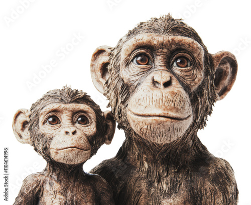 Parent-child ceramic monkey figures, cut out - stock png. photo