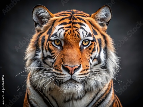 Minimalist Tiger Head Photography - Wild Big Cat Close-Up, Nature, Wildlife, Animal Portrait, Artistic, Black and White, Negative Space, Feline, Powerful