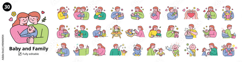 custom made wallpaper toronto digitalBaby and Family Mega Set. Parents caring for babies. outline simple vector illustration.