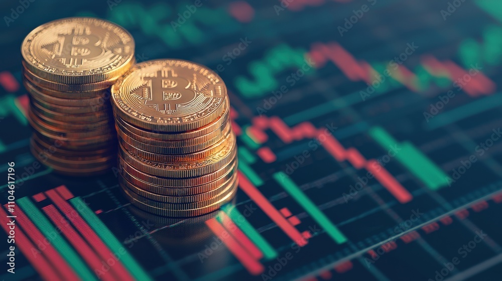 A close-up of stacked gold coins on a digital trading chart, illustrating the concept of cryptocurrency and market trends. A close-up of stacked gold coins on a digital trading chart, illustrating the concept of cryptocurrency and market trends.