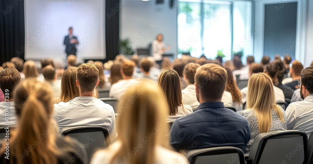 Crowded Conference Room with Diverse Attendees Engaged in Business Presentation Crowded Conference Room with Diverse Attendees Engaged in Business Presentation