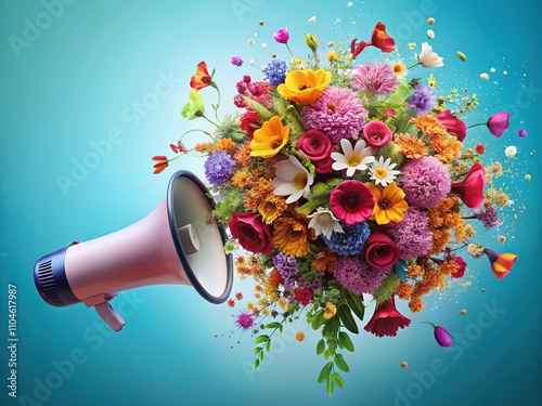Megaphone Blasting Flowers - AI Generated Product Photography