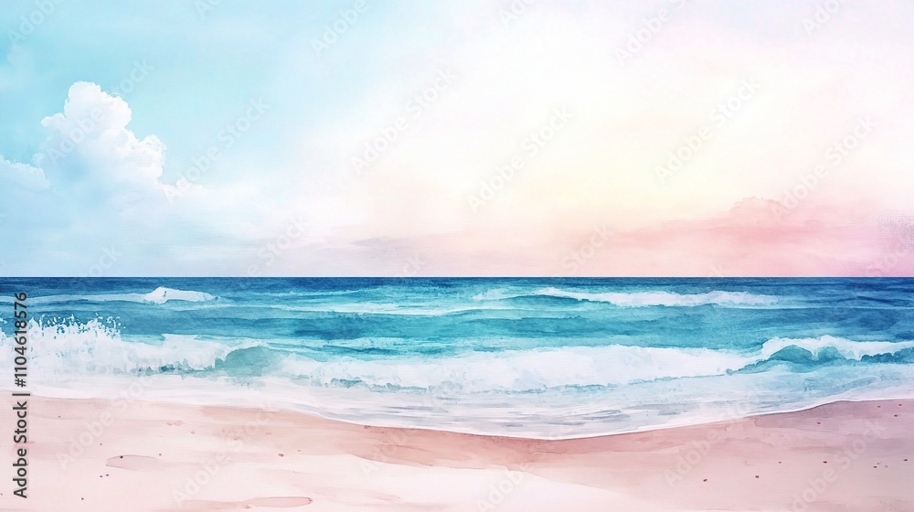 Obraz premium Serene Beach Scene with Gentle Waves and Colorful Sky at Sunset