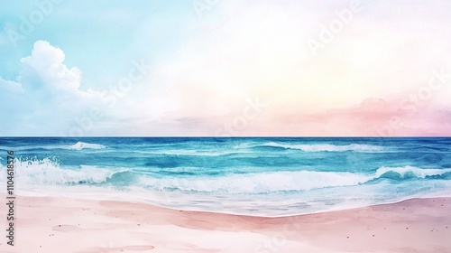 Serene Beach Scene with Gentle Waves and Colorful Sky at Sunset