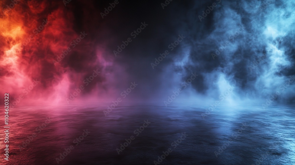 Dramatic Smoke and Fog Background with Red and Blue Light Effects Dramatic Smoke and Fog Background with Red and Blue Light Effects