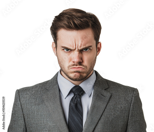 Businessman with a serious expression in suit, cut out - stock png.