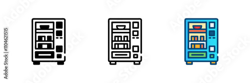 Vector icon set of vending machines. Ideal for retail, snack dispensers, and automated services design projects.