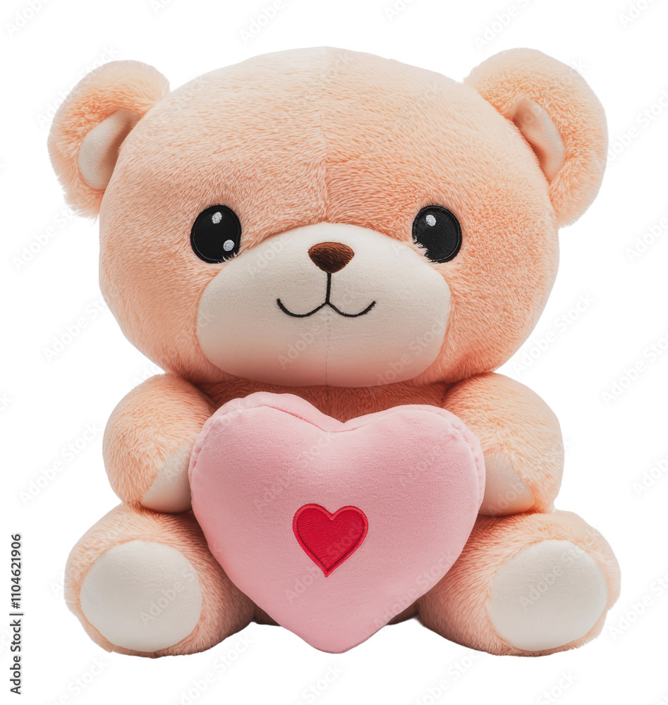 Cute bear holding heart plush toy shows affection, cut out - stock png. Cute bear holding heart plush toy shows affection, cut out - stock png.
