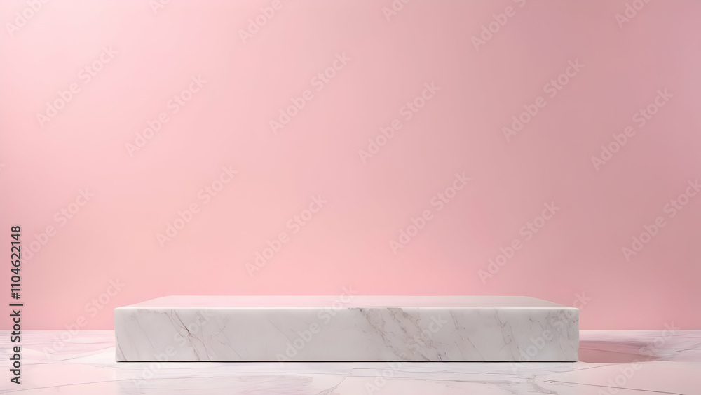 White marble podium on pastel pink background. White marble podium on pastel pink background.
