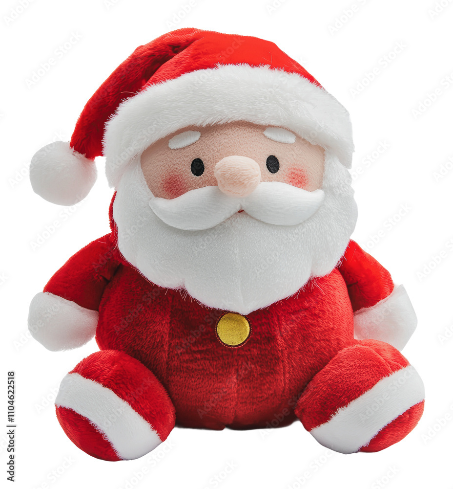 Cute plush Santa toy perfect for holiday cheer, cut out - stock png. Cute plush Santa toy perfect for holiday cheer, cut out - stock png.
