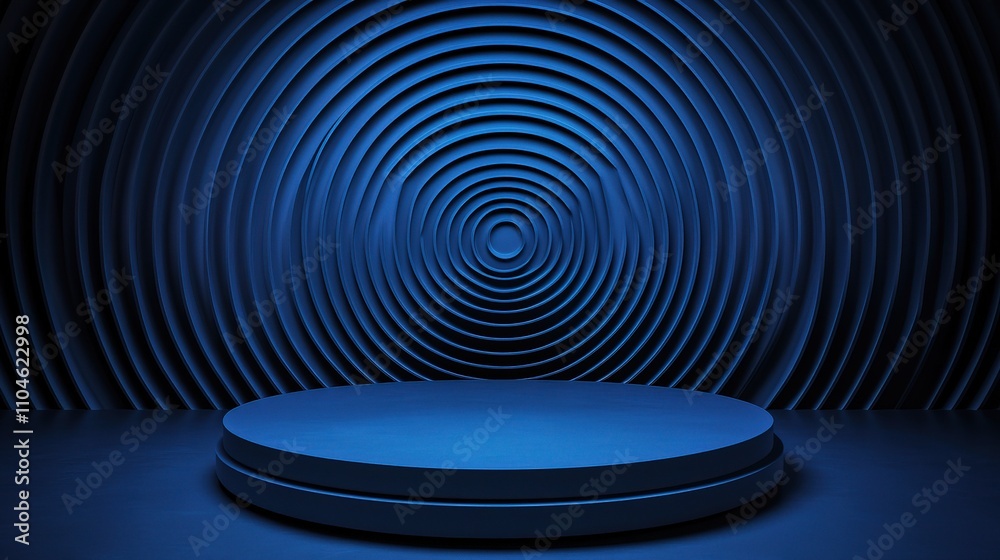 Fototapeta premium Modern Blue Circular Platform with Abstract Ripple Background Design