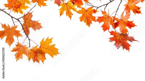 Maple tree branches with vibrant leaves on a white background