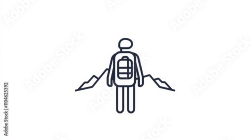 Outline of a Hiker with Backpack and Mountains in Background