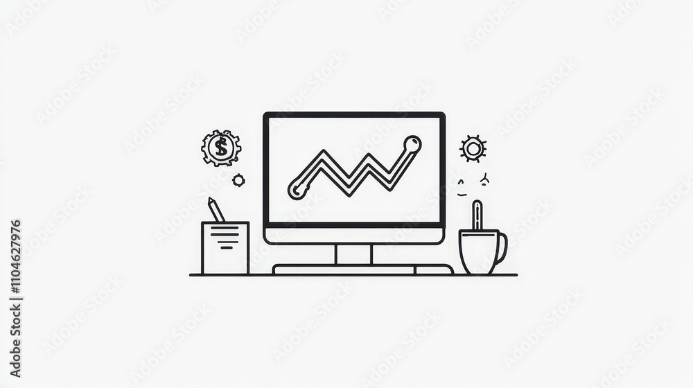 Growth Chart on Computer Screen with Office Elements and Graphs