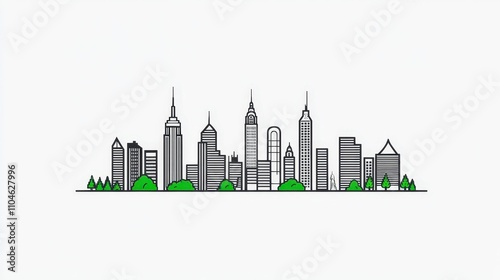 Obraz na płótnie Cartoon Style City Skyline Illustration with Green Trees w salonie