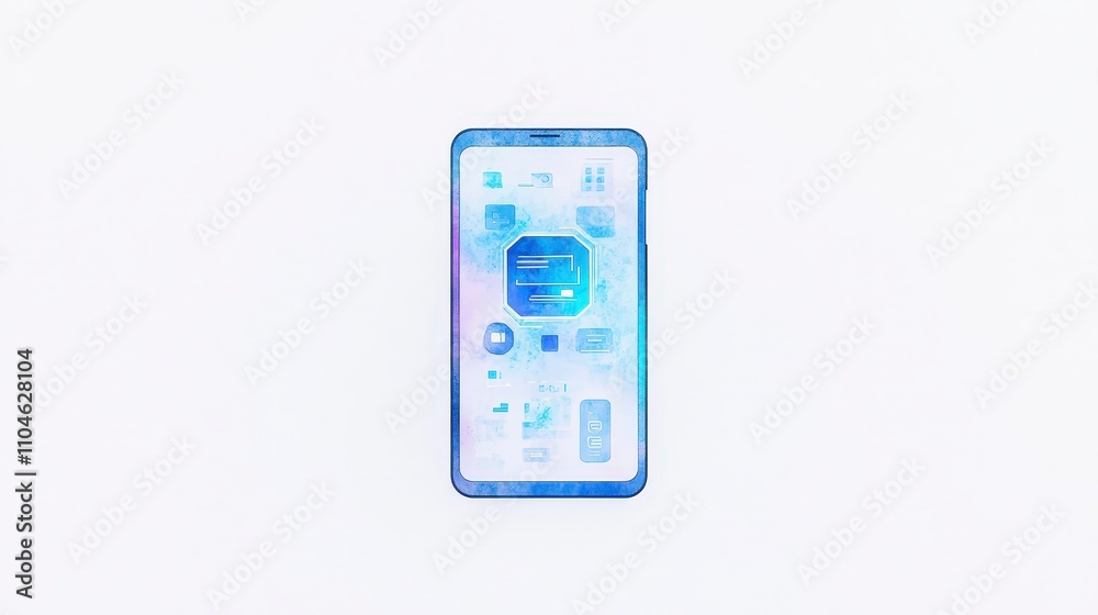 Abstract Smartphone with Futuristic Interface on White Background Abstract Smartphone with Futuristic Interface on White Background