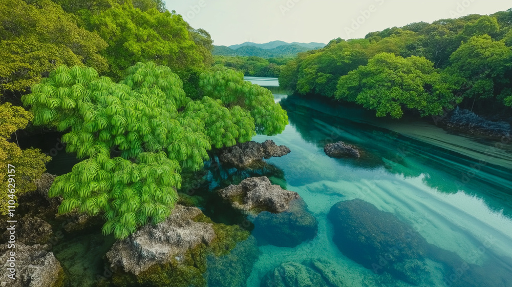 a calm river with many trees around it a calm river with many trees around it