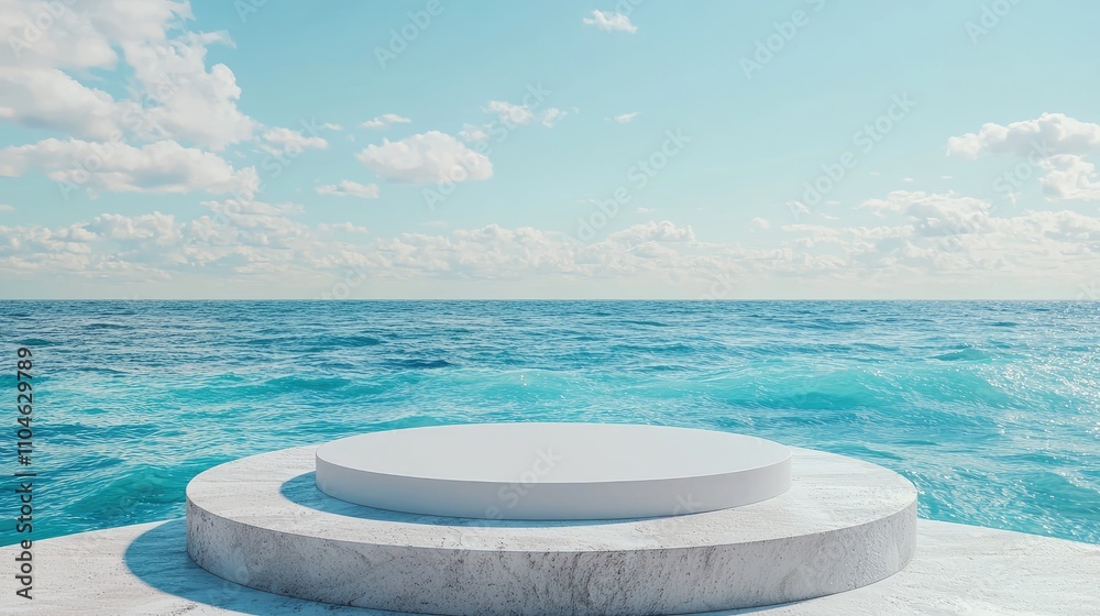 Circular Platform Overlooking the Turquoise Ocean Under a Blue Sky Circular Platform Overlooking the Turquoise Ocean Under a Blue Sky