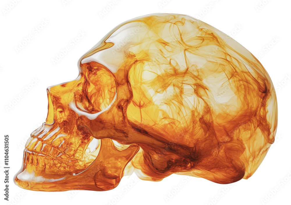Intricate resin skull with swirling orange design, cut out - stock png. Intricate resin skull with swirling orange design, cut out - stock png.