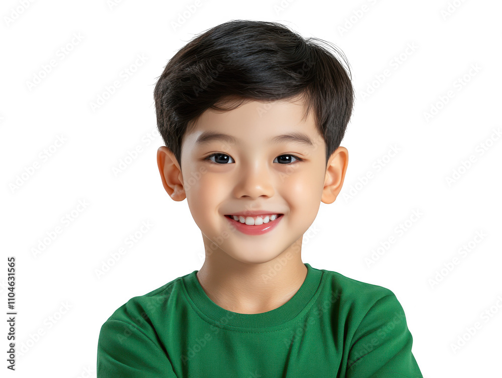 Smiling young boy in green shirt, portrait of childhood joy and happiness Smiling young boy in green shirt, portrait of childhood joy and happiness