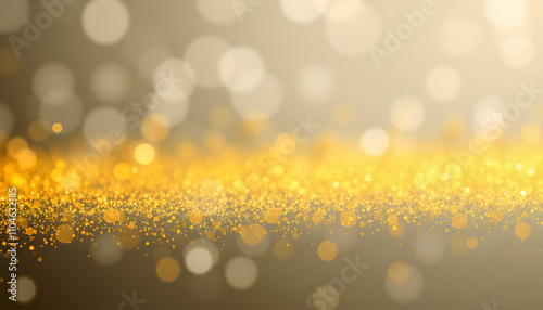 Gold dust glitter sparkle abstract horizontall bokeh background isolated with white highlights, png photo