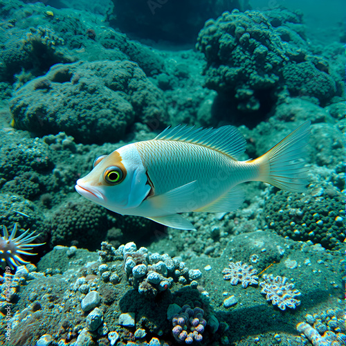 Salema porgy saltwater dreamfish, underwater shot in the Mediterranean sea - Sarpa salpa photo