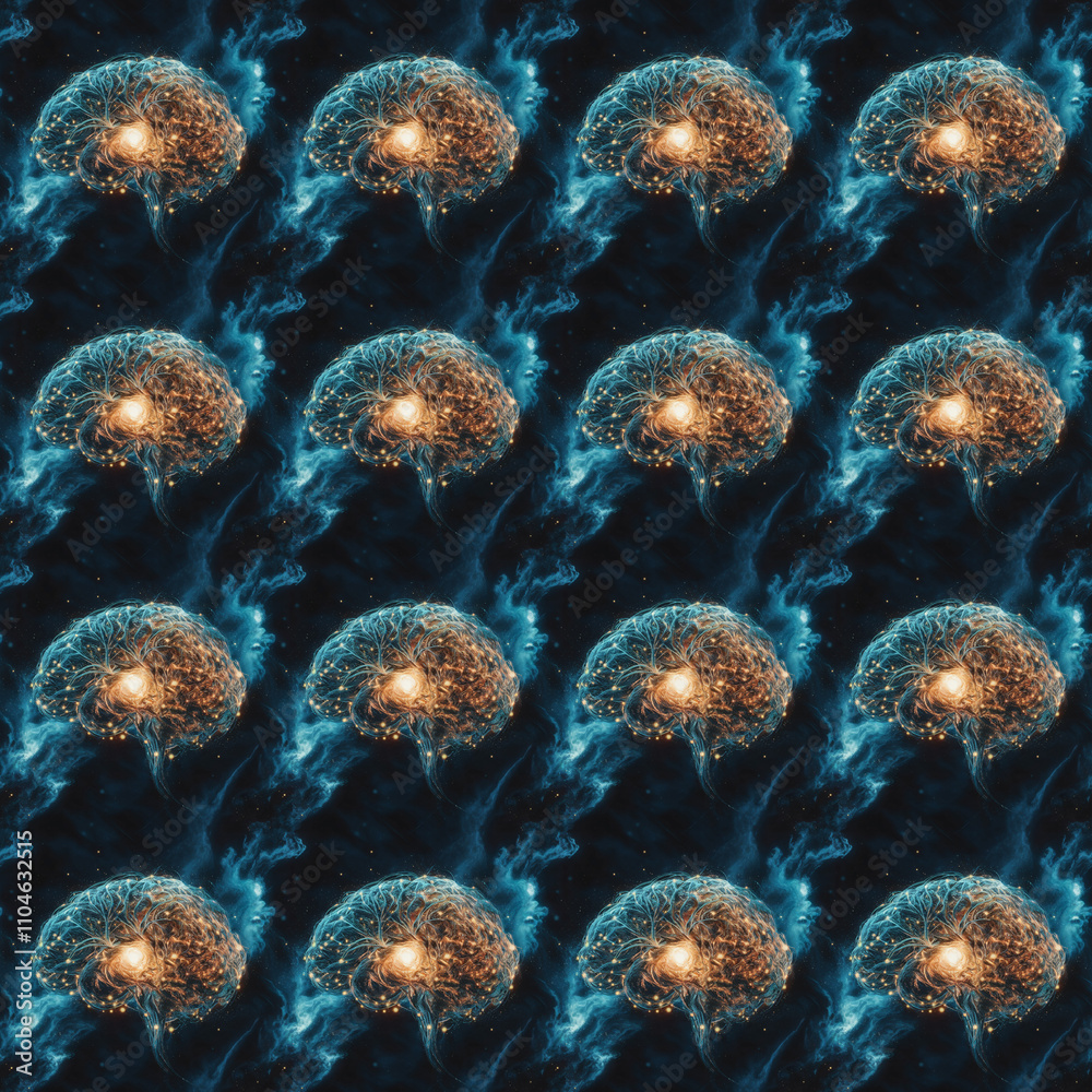 Obraz premium Seamless pattern Neural Network ai processing big data cloud storage wallpaper concept or artificial intelligence colorful brain illustration