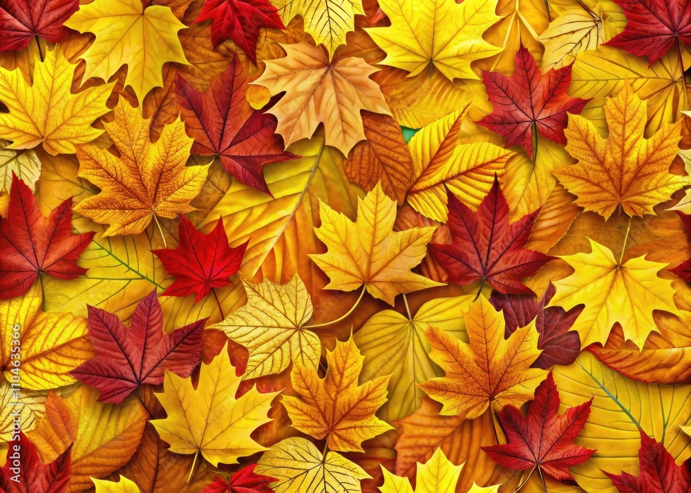 Seamless Autumn Leaves Pattern on Architectural Wall Texture - Vibrant Yellow Overlap Design for Interior Spaces, Ideal for Seasonal Decor and Modern Aesthetics Seamless Autumn Leaves Pattern on Architectural Wall Texture - Vibrant Yellow Overlap Design for Interior Spaces, Ideal for Seasonal Decor and Modern Aesthetics