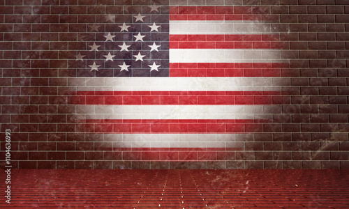 United state america ysa us flag texture brickwall brown color lincoln day happy president day 17 seventeen day february month abraham emblem democracy holiday celebration freedom banner background 
