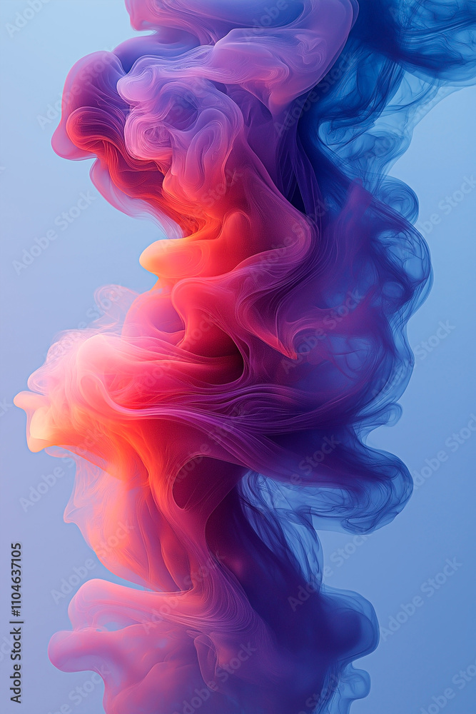 Dynamic abstract swirls of pink, purple, and blue smoke flowing gracefully against a soft blue background. Concept of creative energy and fluid motion. Dynamic abstract swirls of pink, purple, and blue smoke flowing gracefully against a soft blue background. Concept of creative energy and fluid motion.