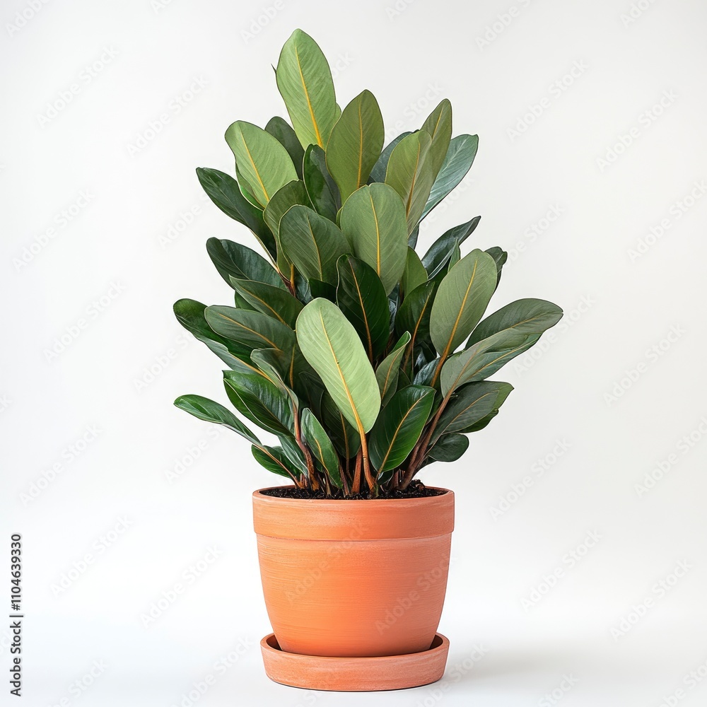 A potted plant with broad green leaves in a terracotta pot, enhancing indoor decor. A potted plant with broad green leaves in a terracotta pot, enhancing indoor decor.