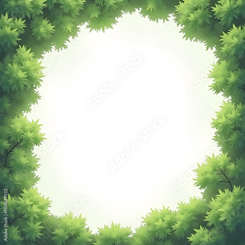Green tree border, green leaves border white background copy space area