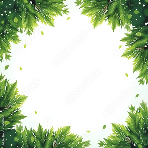 Green tree border, green leaves border white background copy space area