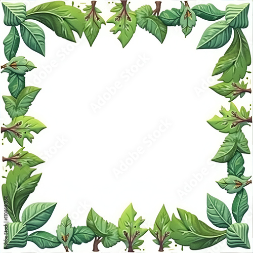 Green tree border, green leaves border white background copy space area