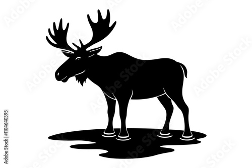 Moose Standing in Water Silhouette Vector Illustration