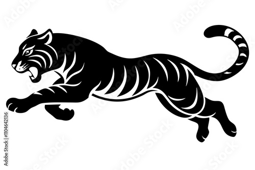 Tiger Mid-Pounce Silhouette Vector Illustration photo