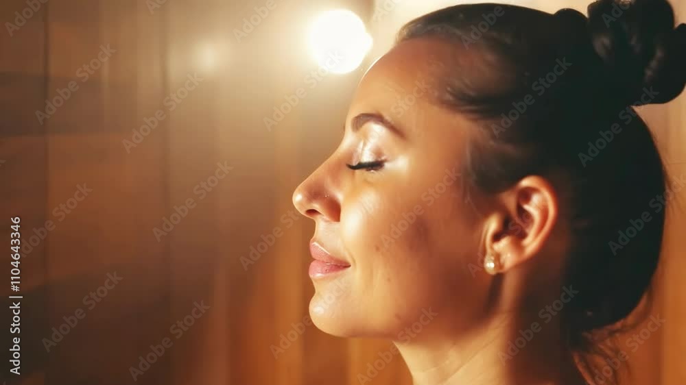 Serene woman enjoying steam therapy in a warm, tranquil spa environment. Ideal for relaxation, health, and wellness concepts. Serene woman enjoying steam therapy in a warm, tranquil spa environment. Ideal for relaxation, health, and wellness concepts.