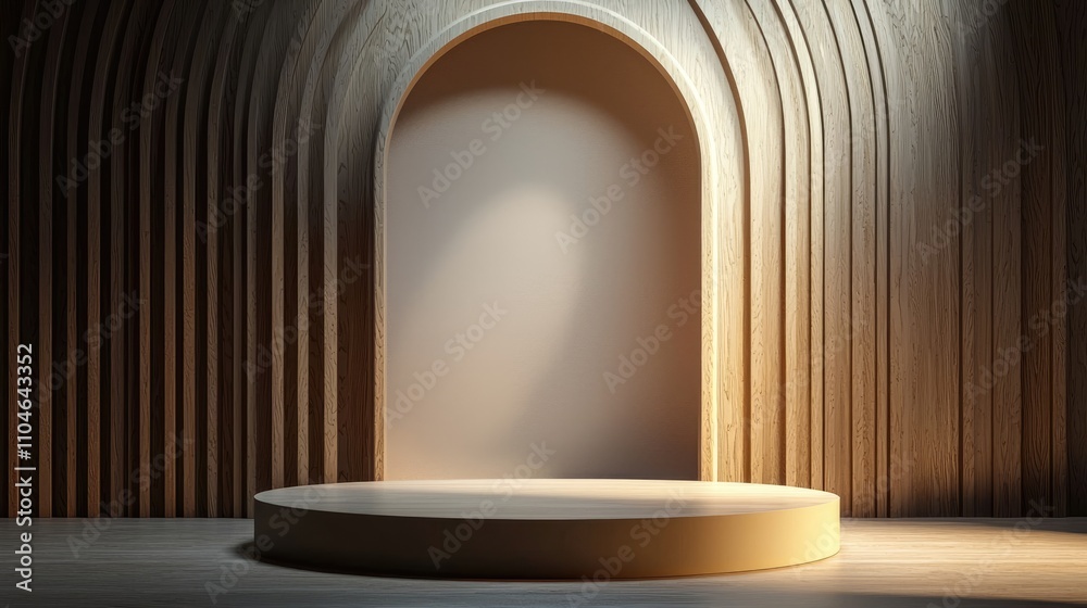 Wooden Archway with a Circular Platform for Display