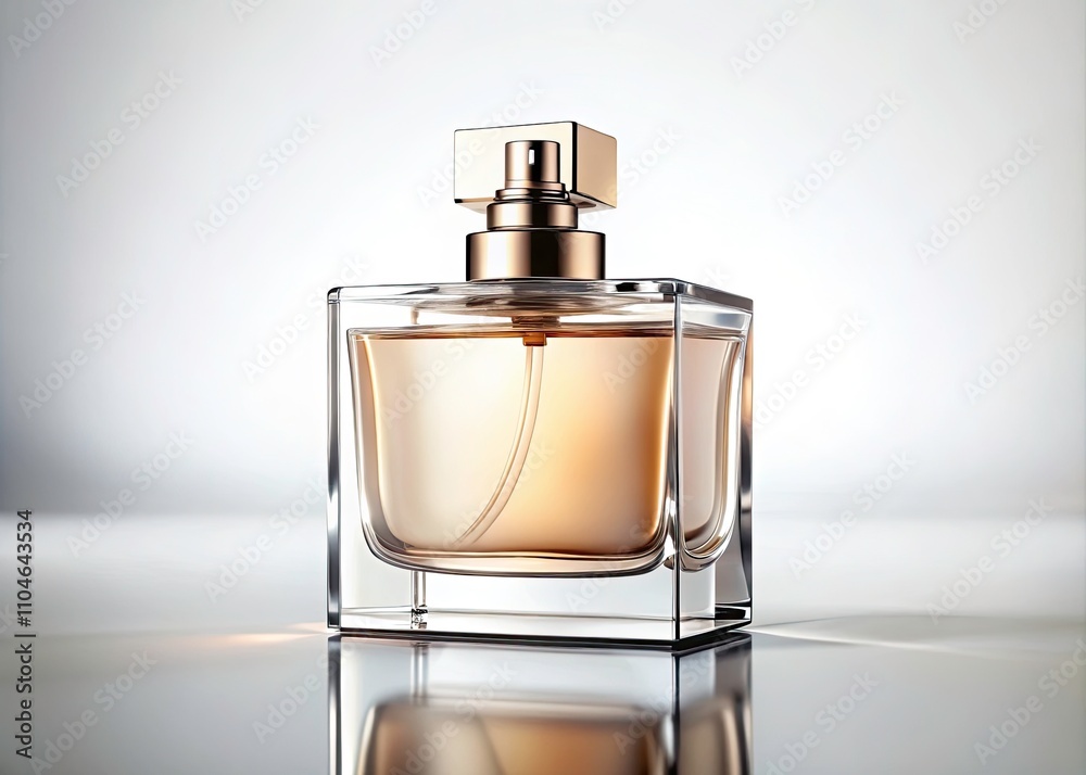 Elegant Empty Perfume Bottle Mockup on White Background for Product Showcase and Branding Purposes Elegant Empty Perfume Bottle Mockup on White Background for Product Showcase and Branding Purposes