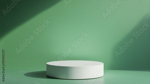 A White Cylinder Platform on a Green Textured Background