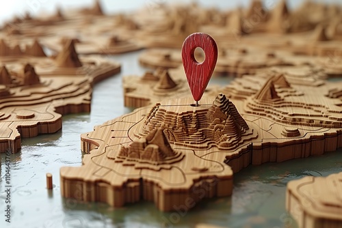 High-Quality Photo of 3D Map with Travel Routes and Navigation Icons