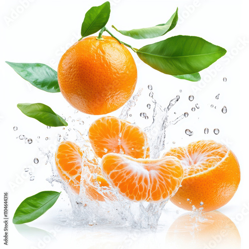 Fresh orange fruit with water splash isolated on white background. photo