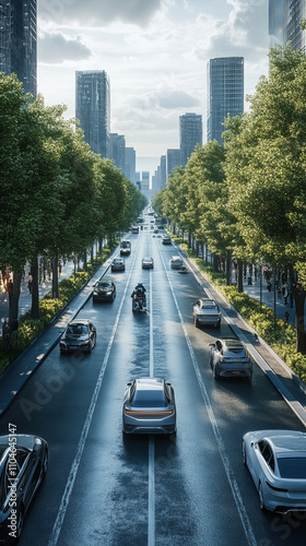 AI Autonomous Vehicles City Street Driving 3D Rendering