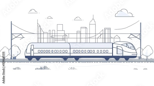 Minimalistic vector illustration of a train in line art style, featuring clean and simple outlines, set against a white background, highlighting the sleek and modern design of the train.